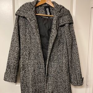 Textured black and white coat peacoat